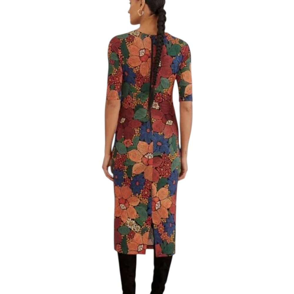 Farm Rio Black Stitched Flowers Lenzing™ Ecovero™ Viscose Midi Dress Size Small - Picture 3 of 16